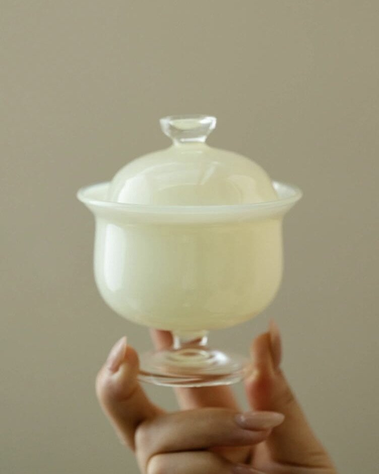 Jade-White-Glass-Yellow-High-Foot-150ml-Gaiwan16 Jade White Glass Yellow High Foot 150ml Gaiwan