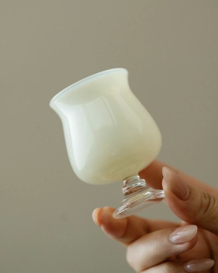 Jade-White-Glass-Yellow-High-Foot-150ml-Gaiwan3 Jade White Glass Yellow High Foot 150ml Gaiwan