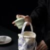Minimalist Artistic Chinese Style Cotton Linen Purple Floral Pattern Carrying Bag