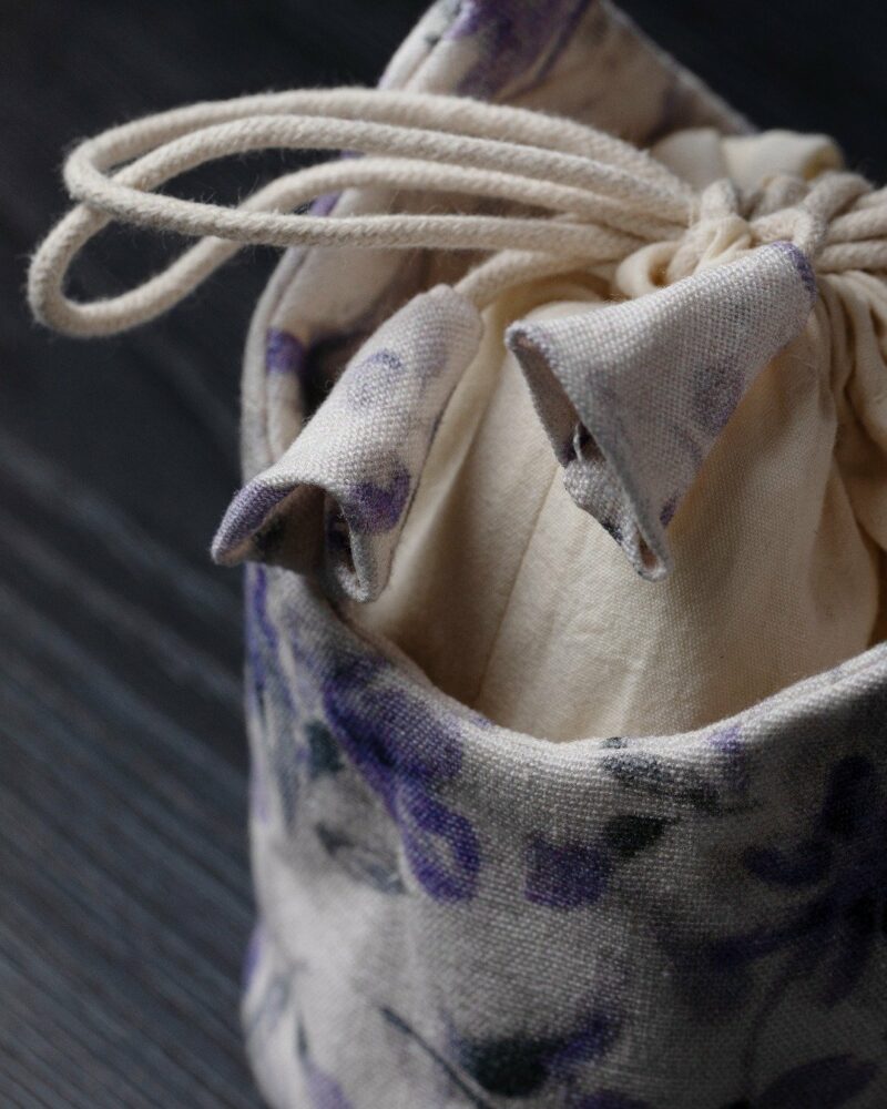 Minimalist Artistic Chinese Style Cotton Linen Purple Floral Pattern Carrying Bag