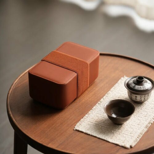Portable Leather Tea Kit 20x12x9cm Carrying Bag