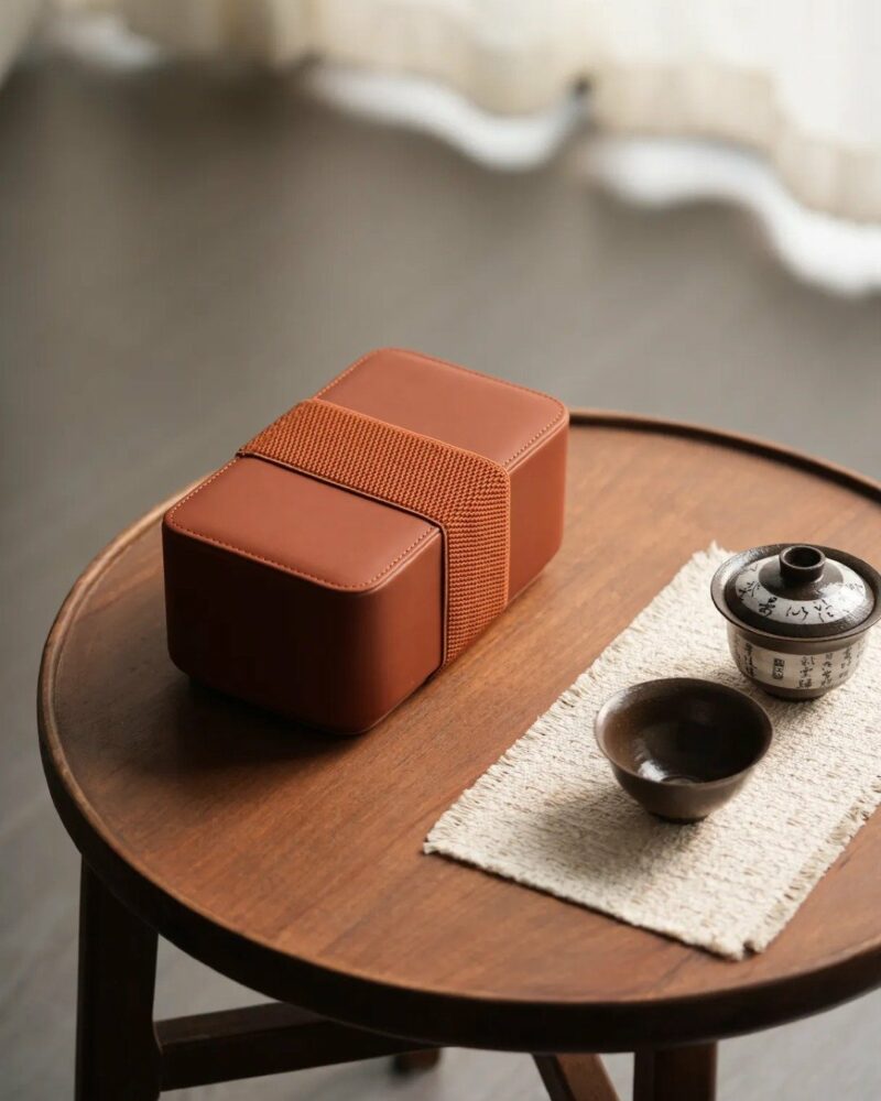 Portable Leather Tea Kit 20x12x9cm Carrying Bag