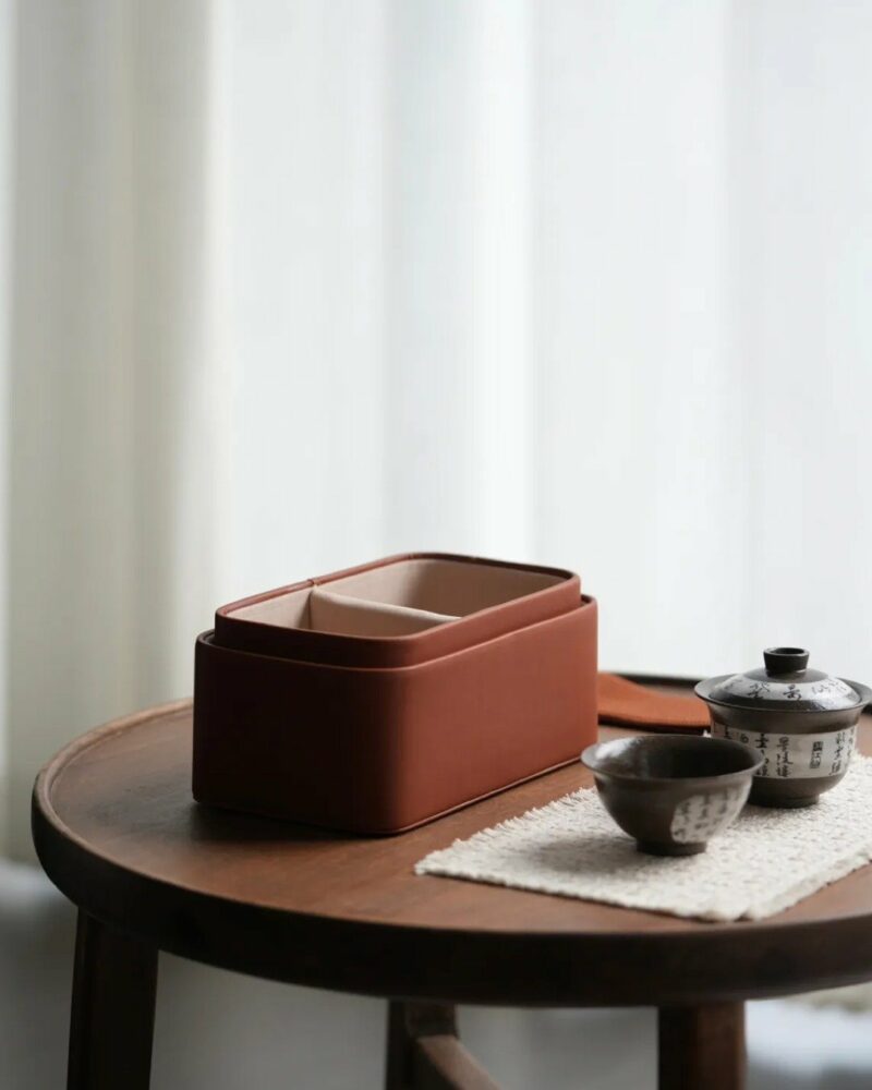 Portable Leather Tea Kit 20x12x9cm Carrying Bag