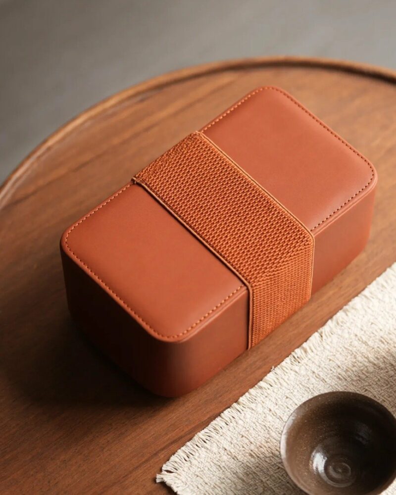 Portable Leather Tea Kit 20x12x9cm Carrying Bag