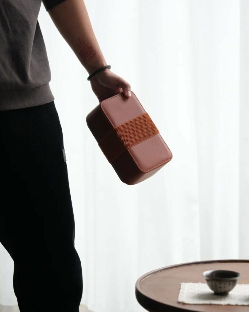 Portable Leather Tea Kit 20x12x9cm Carrying Bag