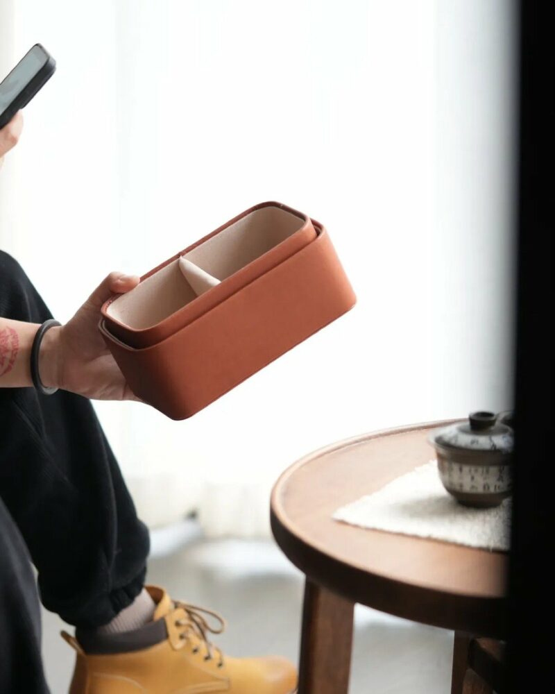 Portable Leather Tea Kit 20x12x9cm Carrying Bag