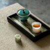 Chinese Style Ceramic Peacock green flower-rim high-foot with verdigris kiln-change crackle glaze 120ml Gaiwan