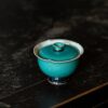 Chinese Style Ceramic Peacock green flower-rim high-foot with verdigris kiln-change crackle glaze 120ml Gaiwan