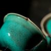 Chinese Style Ceramic Peacock green flower-rim high-foot with verdigris kiln-change crackle glaze 120ml Gaiwan