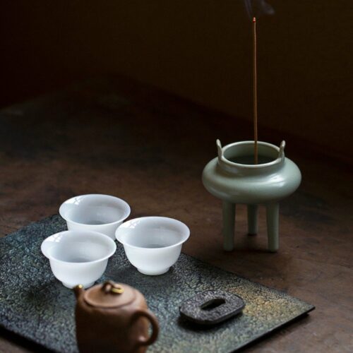 Chinese Style Minimalist Porcelain translucent ice-jade white Ruo Shen Style 35ml Tea Cup Set of 3