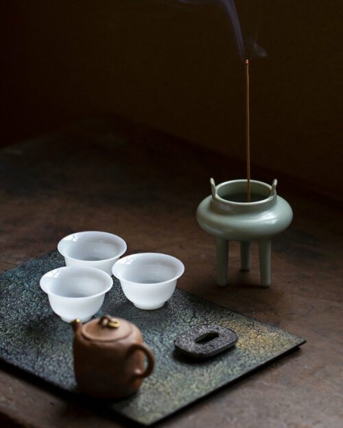 Chinese Style Minimalist Porcelain translucent ice-jade white Ruo Shen Style 35ml Tea Cup Set of 3