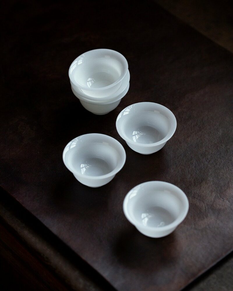 Chinese Style Minimalist Porcelain translucent ice-jade white Ruo Shen Style 35ml Tea Cup Set of 3