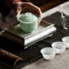 Chinese Style Minimalist Porcelain translucent ice-jade white Ruo Shen Style 35ml Tea Cup Set of 3