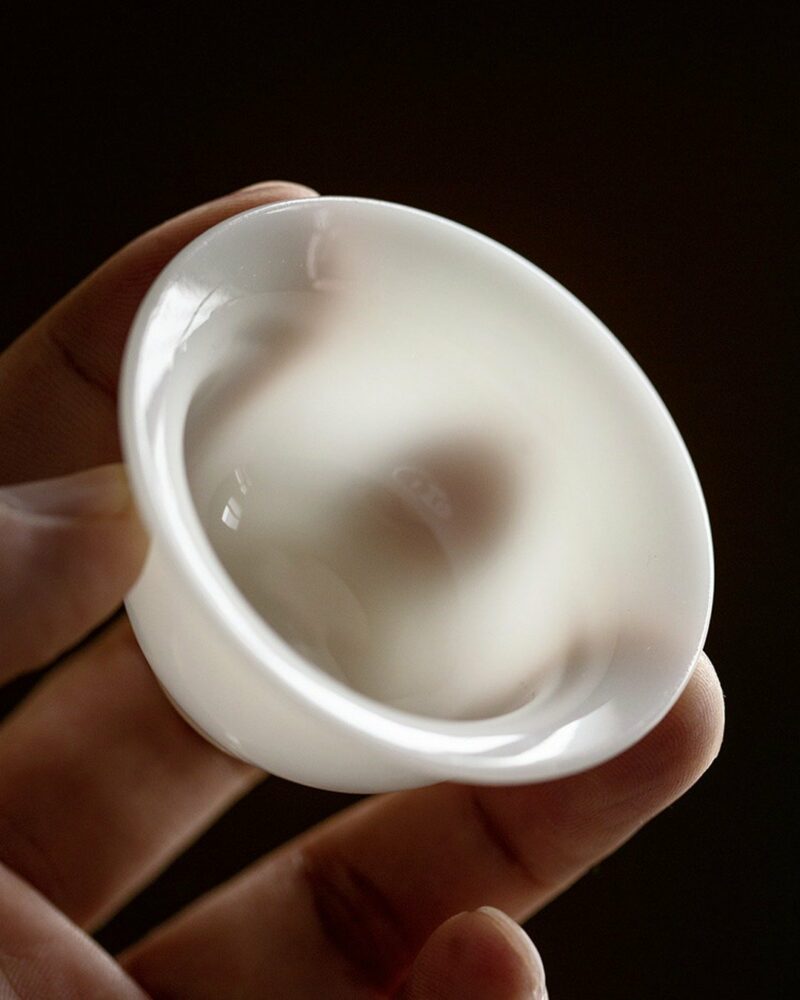 Chinese Style Minimalist Porcelain translucent ice-jade white Ruo Shen Style 35ml Tea Cup Set of 3