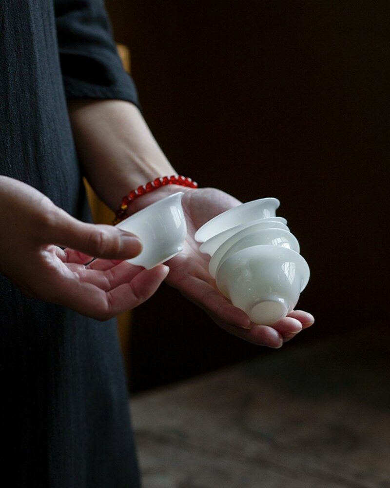 Chinese Style Minimalist Porcelain translucent ice-jade white Ruo Shen Style 35ml Tea Cup Set of 3