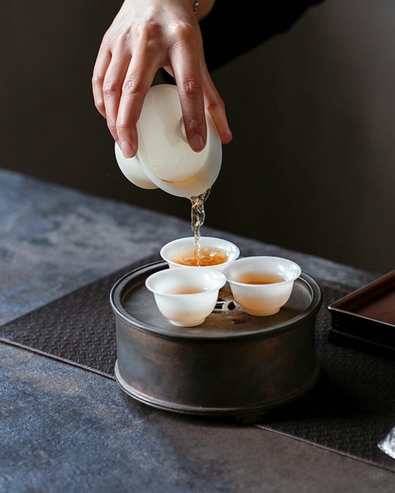 Chinese Style Minimalist Porcelain translucent ice-jade white Ruo Shen Style 35ml Tea Cup Set of 3