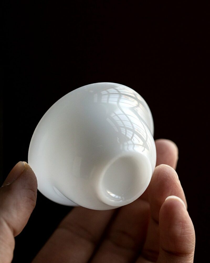 Chinese Style Minimalist Porcelain translucent ice-jade white Ruo Shen Style 35ml Tea Cup Set of 3