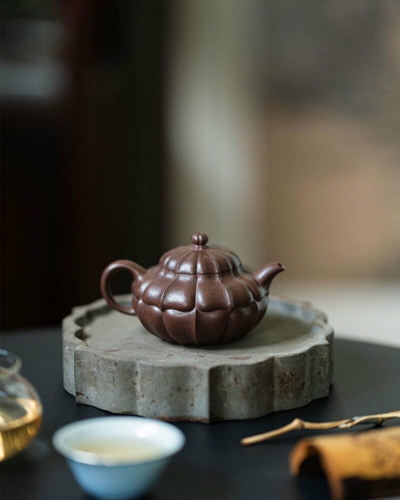 Fully-Handmade-Naturally-Mixed-Zini-Duanni-Clay-Ribbed-Shape-Heling-style-160ml-Yixing-Teapot3 Fully Handmade Naturally Mixed Zini Duanni Clay Ribbed Shape Heling-style 160ml Yixing Teapot