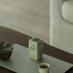 Hand-painted Ceramic Caramel-glazed square bamboo-joint 135ml Teapot