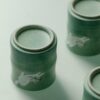 Hand-painted Ceramic Cloud Green Resting Cat With Bamboo Tray Chinese Tea Set