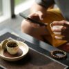 Hand-painted Qinghua Underglaze Red Porcelain Jie Zi Shu Calligraphy Bamboo and Rock 65ml Gaiwan Set