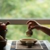 Hand-painted Qinghua Underglaze Red Porcelain Jie Zi Shu Calligraphy Bamboo and Rock 65ml Gaiwan Set