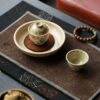 Hand-painted Qinghua Underglaze Red Porcelain Jie Zi Shu Calligraphy Bamboo and Rock 65ml Gaiwan Set