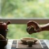 Hand-painted Qinghua Underglaze Red Porcelain Jie Zi Shu Calligraphy Bamboo and Rock 65ml Gaiwan Set
