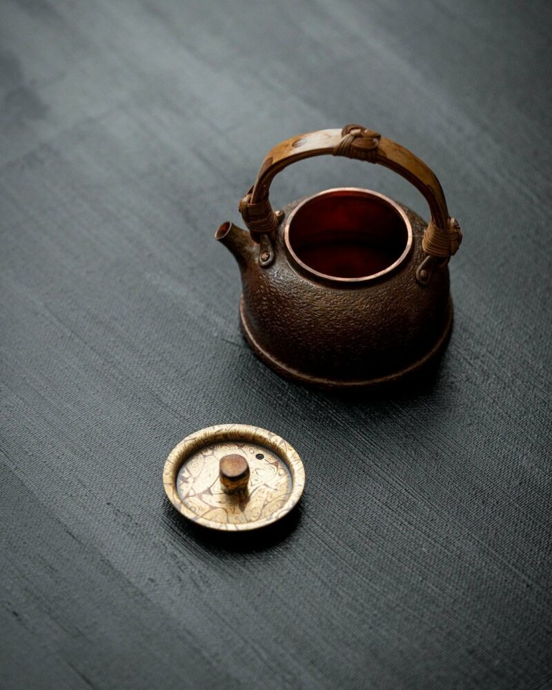 Handmade-Hammered-Red-Copper-Bamboo-woven-Handle-180ml-Teapot11 Handmade Hammered Red Copper Bamboo-woven Handle 180ml Teapot