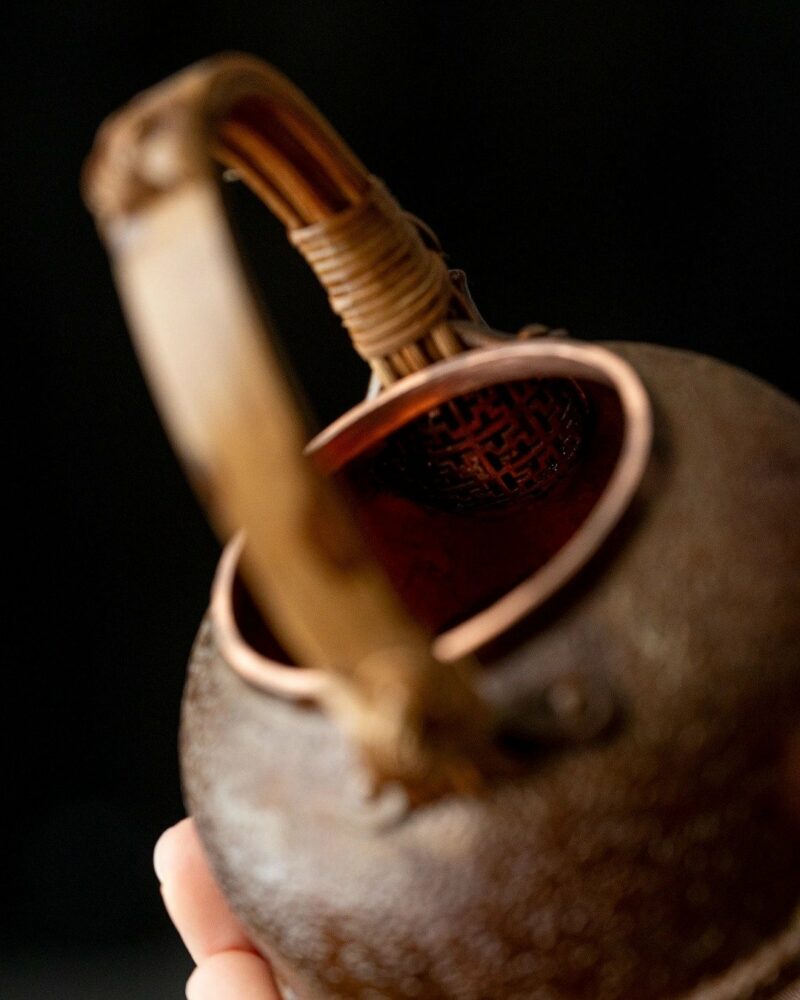 Handmade-Hammered-Red-Copper-Bamboo-woven-Handle-180ml-Teapot2 Handmade Hammered Red Copper Bamboo-woven Handle 180ml Teapot