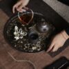 Handmade Hammered Texture Wabisabi Style Iron Mountain Sparrow Dry Brew Tea Tray