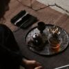 Handmade Hammered Texture Wabisabi Style Iron Mountain Sparrow Dry Brew Tea Tray