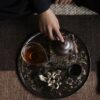 Handmade Hammered Texture Wabisabi Style Iron Mountain Sparrow Dry Brew Tea Tray