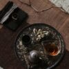 Handmade Hammered Texture Wabisabi Style Iron Mountain Sparrow Dry Brew Tea Tray