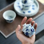 Handmade Hand-painted Blue and White Porcelain cabbage motif 50ml 1 Gaiwan 1 Cup Gaiwan Set