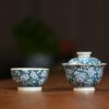 Handmade Qinghua Porcelain plum blossom on green ground 65cc Gaiwan Set Set Pre Order Ship In 20 Days
