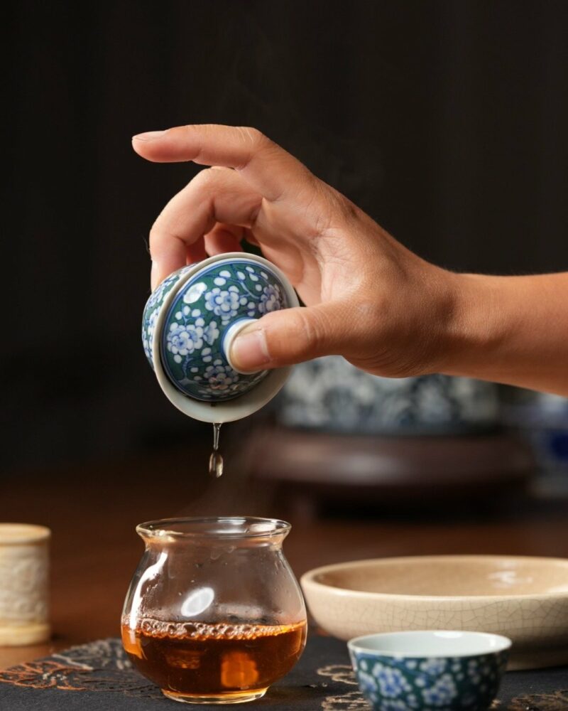 Handmade Qinghua Porcelain plum blossom on green ground 65cc Gaiwan Set Set Pre Order Ship In 20 Days