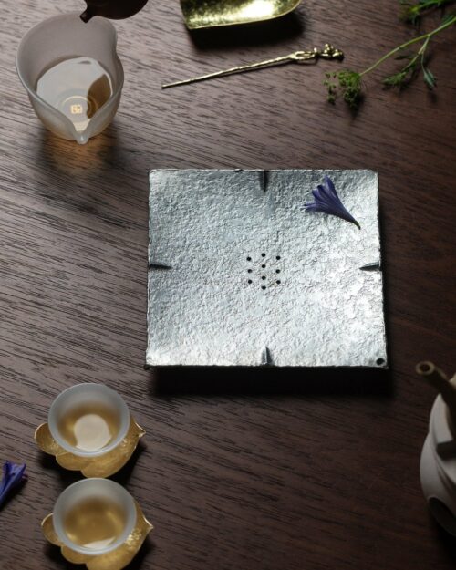 Handmade Vintage Style Tin Retro Square Tin Teapot Holder Tea Boat