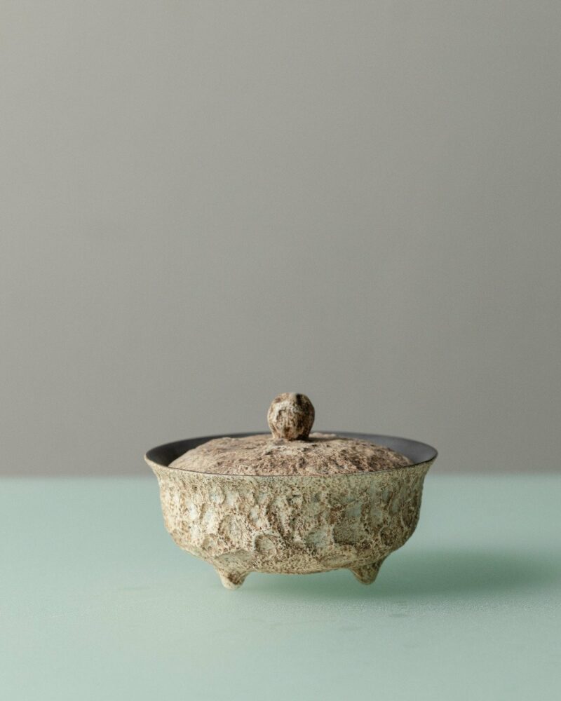Handmade Wabi-sabi Ceramic Rustic stone-textured three-footed 80ml Gaiwan