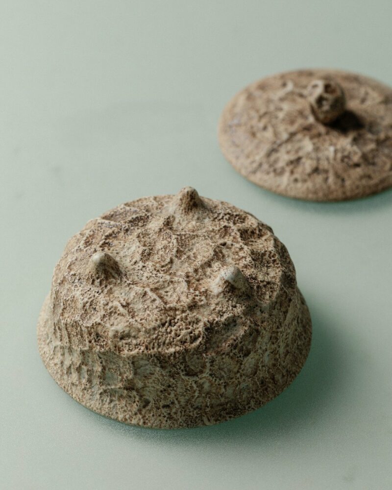 Handmade Wabi-sabi Ceramic Rustic stone-textured three-footed 80ml Gaiwan