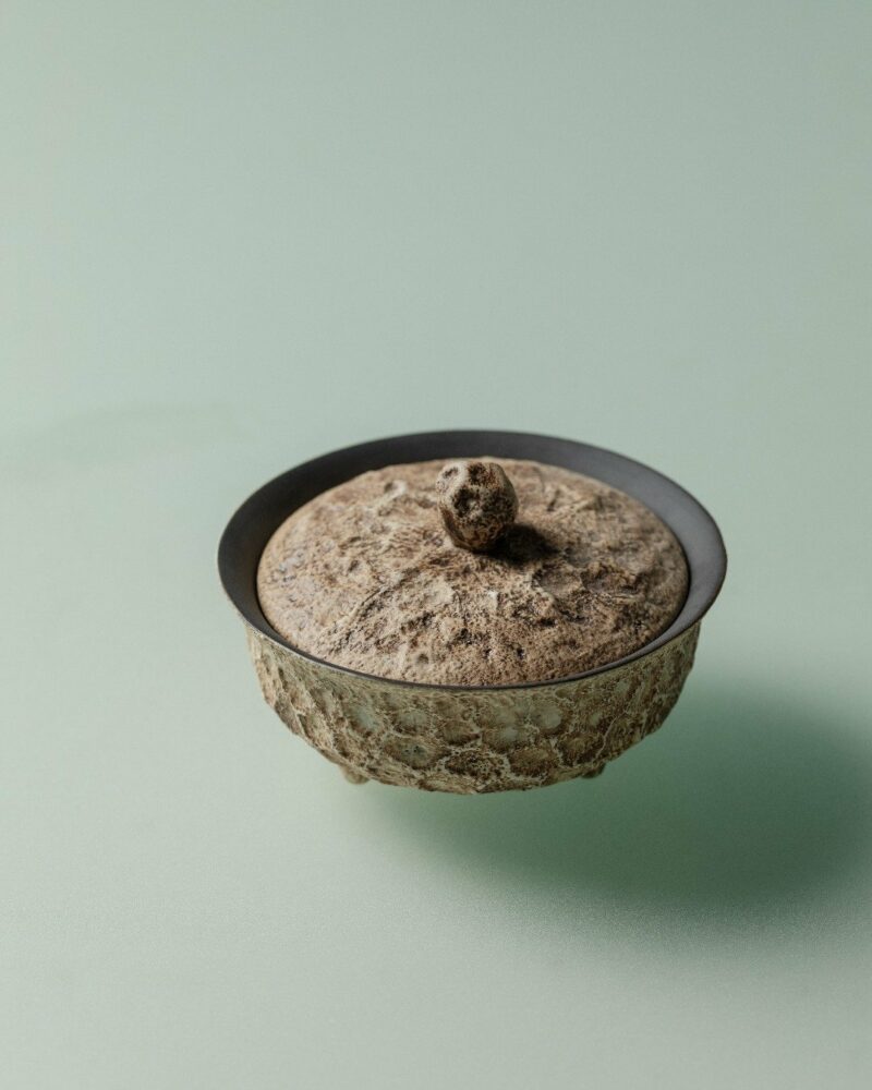 Handmade Wabi-sabi Ceramic Rustic stone-textured three-footed 80ml Gaiwan