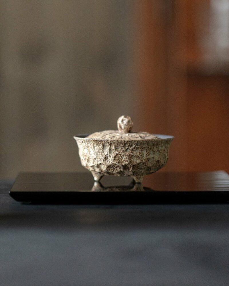 Handmade Wabi-sabi Ceramic Rustic stone-textured three-footed 80ml Gaiwan