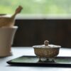Handmade Wabi-sabi Ceramic Rustic stone-textured three-footed 80ml Gaiwan