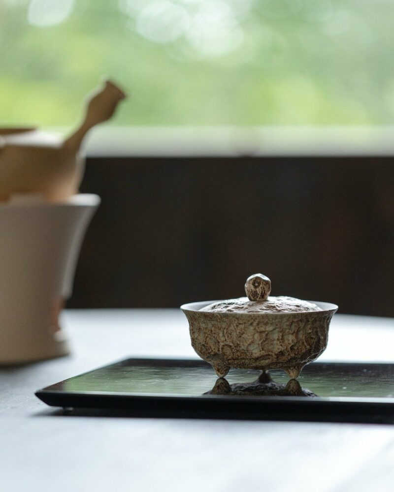 Handmade Wabi-sabi Ceramic Rustic stone-textured three-footed 80ml Gaiwan
