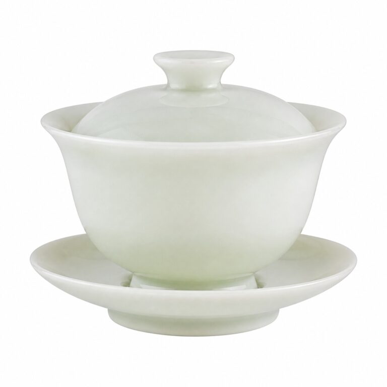 1660 - Elegant Jade White Porcelain 100ml Gaiwan on white background