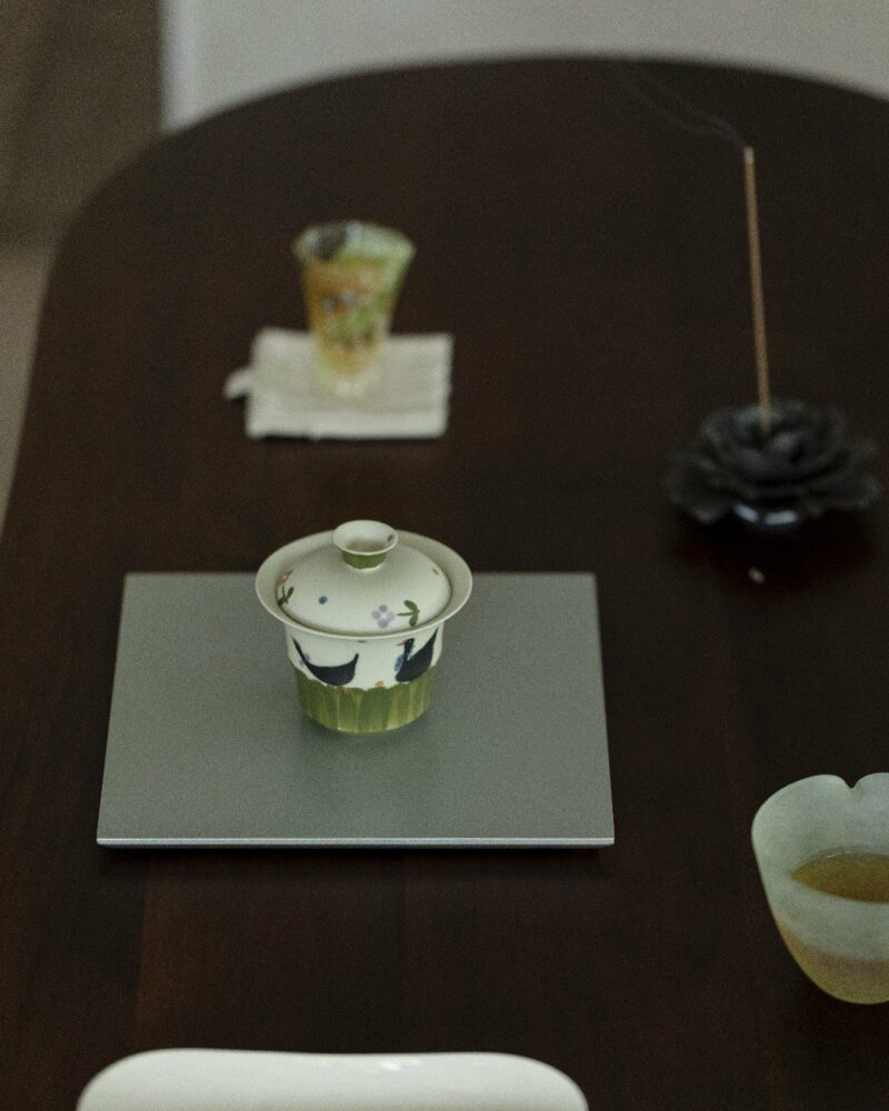 Hand-painted-Ceramic-Hand-painted-pond-goose-motif-and-bamboo-knot-shape-ceramic-gaiwan-Gaiwan2 Hand-painted Ceramic pond goose motif and bamboo knot shape ceramic Gaiwan