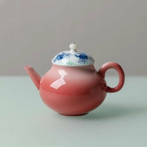 Hand-painted Porcelain Crab Pattern Gradient Pink Pear-Shaped 90ml Chinese Teapot