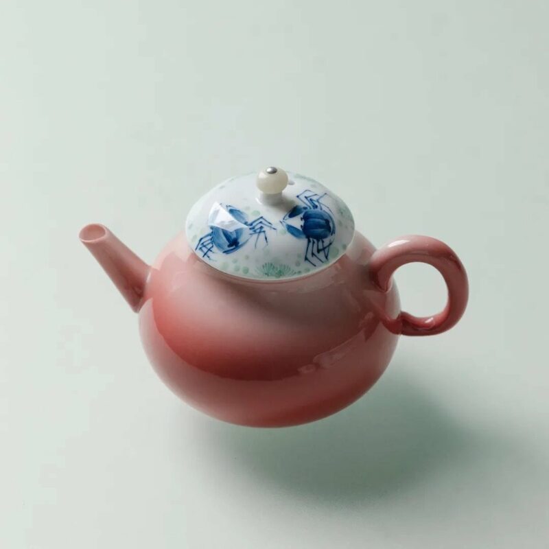 Hand-painted Porcelain Crab Pattern Gradient Pink Pear-Shaped 90ml Chinese Teapot