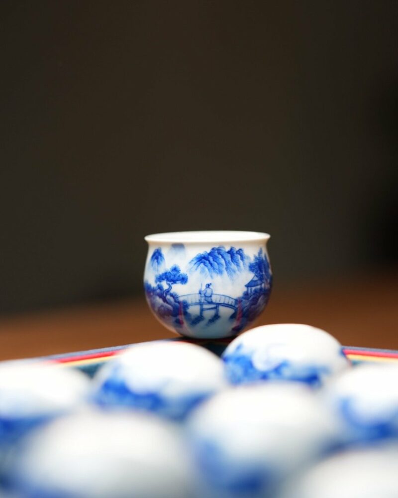 Hand-painted Qinghua Underglaze Red Porcelain landscape egg-shaped 45ml Tea Cup
