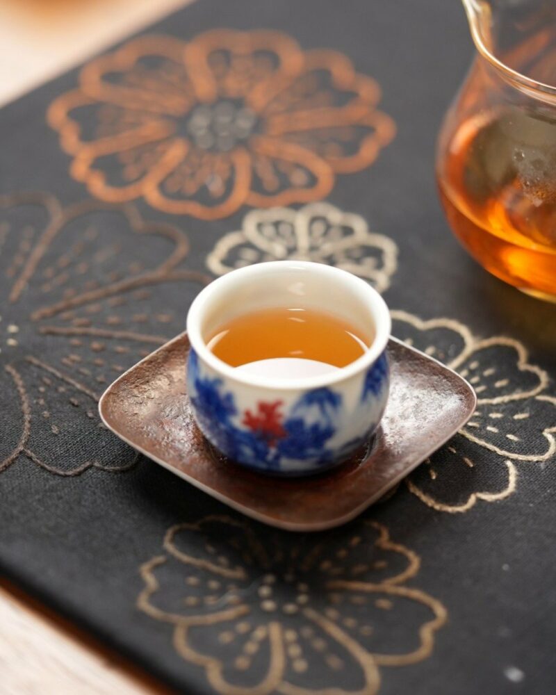 Hand-painted Qinghua Underglaze Red Porcelain landscape egg-shaped 45ml Tea Cup